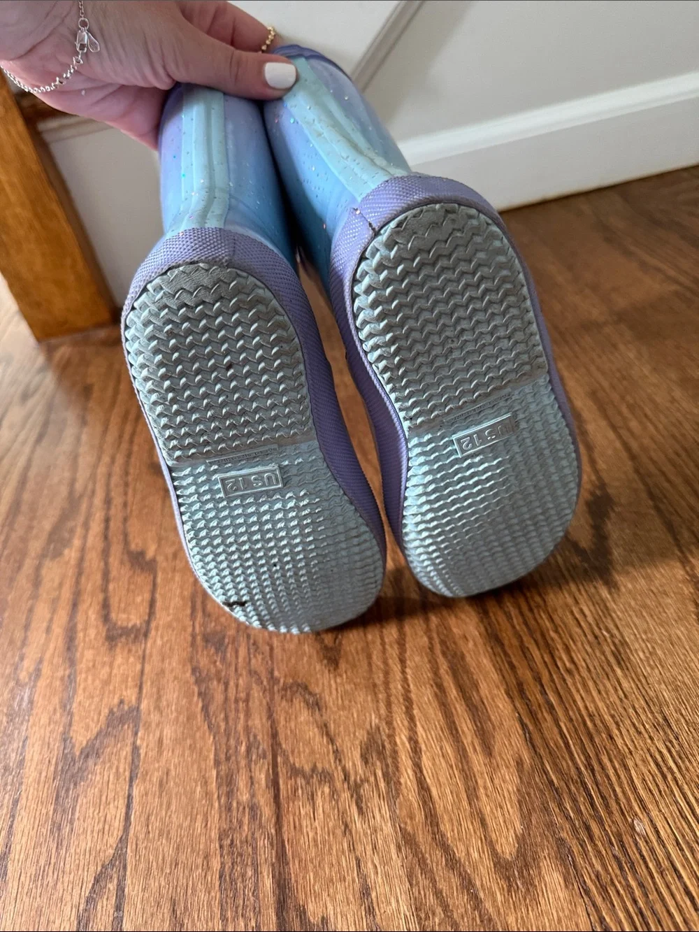 Hunter Kids' Lavender to Light Blue Ombre Glitter Rain Boots